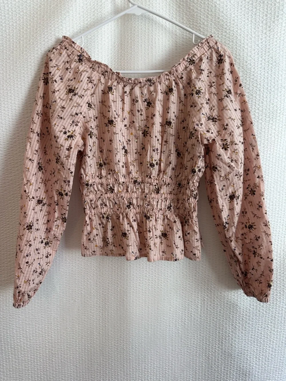 MADEWELL Sophia Floral Smocked Peplum Blouse Pink Long Sleeve Top Size XXS